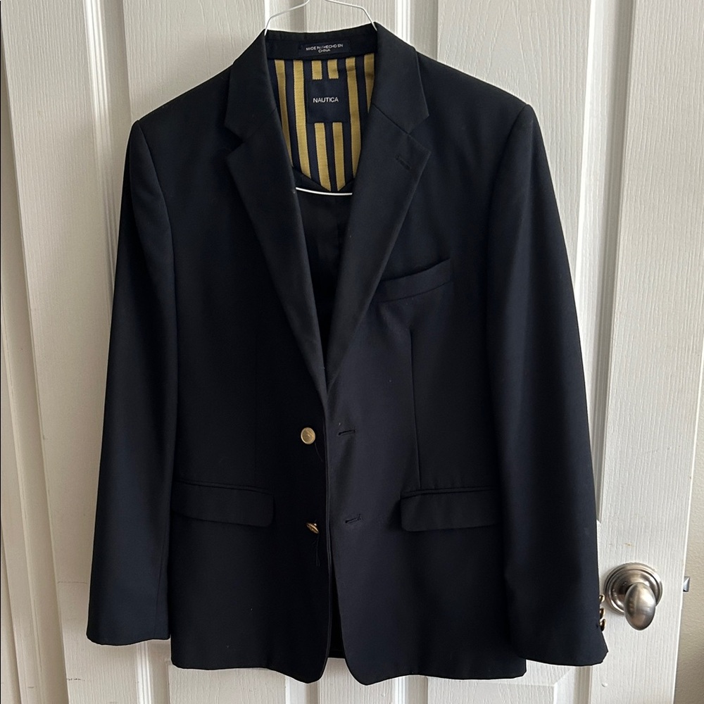 Nautica Boy's Classic Navy Blazer with gold buttons